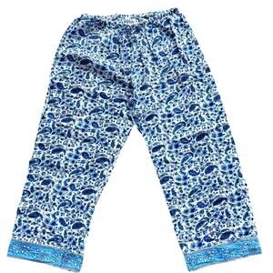 Signals Indian Blue & White Block Print Casual Pull On Cotton Cropped Pants